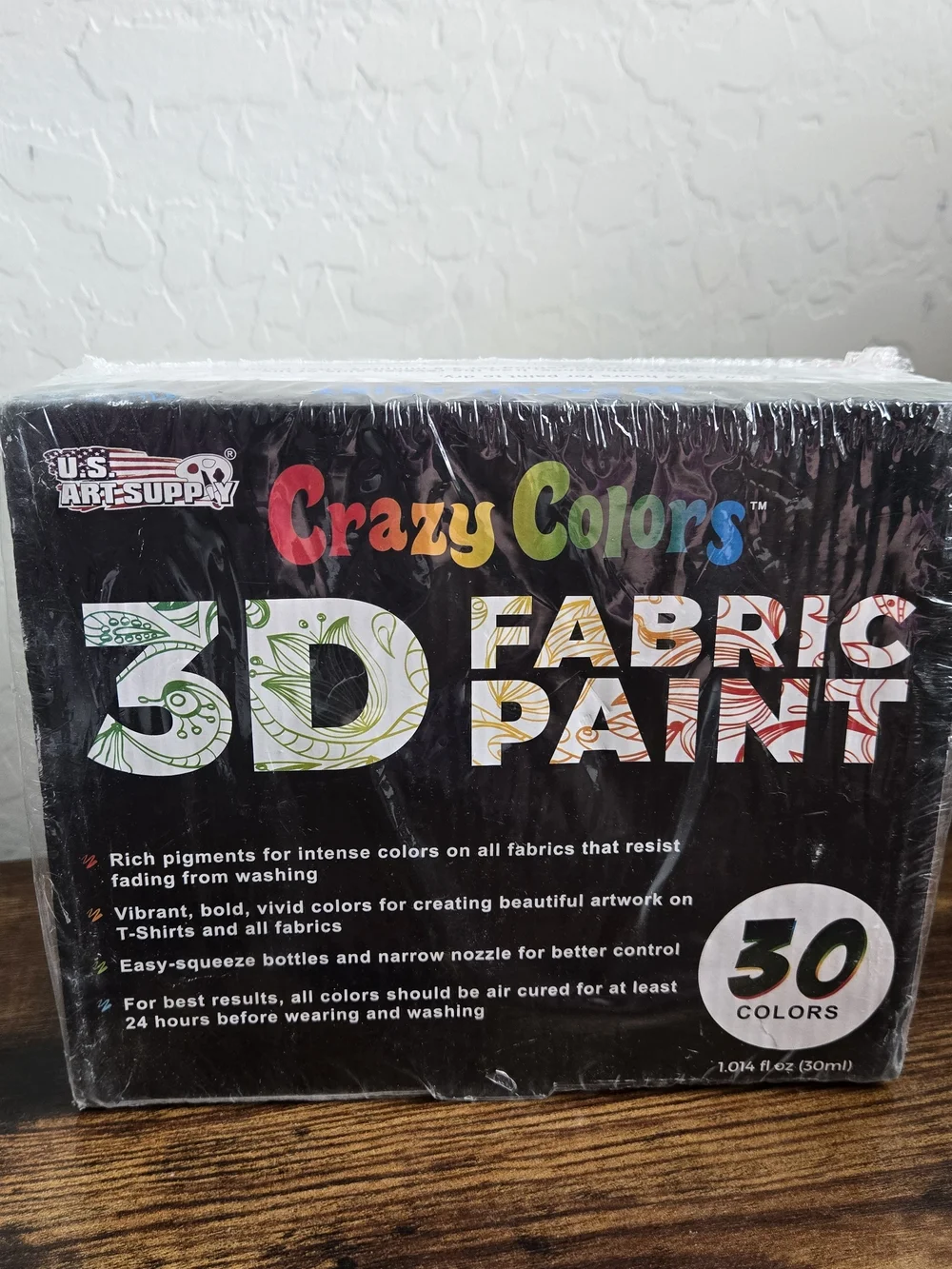 NIB U.S. Art Supply Crazy Colors 3D Fabric Paint Set - 30 Pack Squeeze Bottles